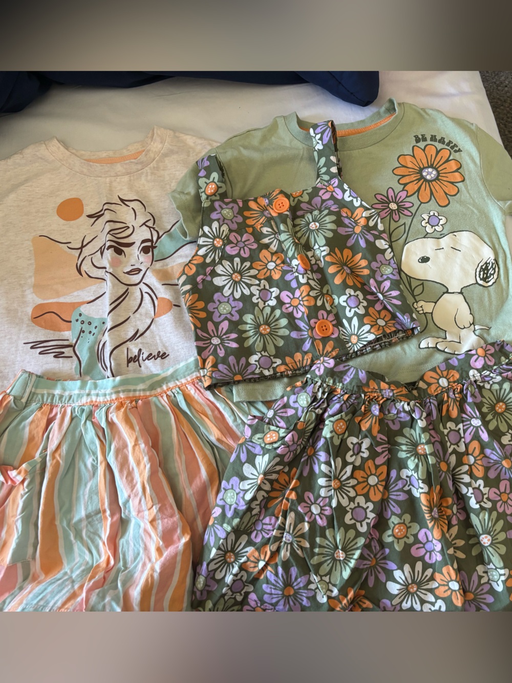 Girls Floral Green & Peach Outfit Set